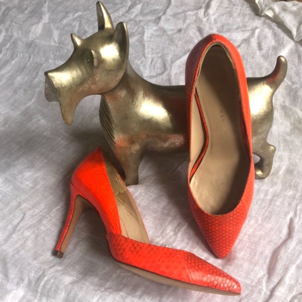 LOEFFLER RANDALL Pari pump in bright orange exotic snakeskin. One of a kind